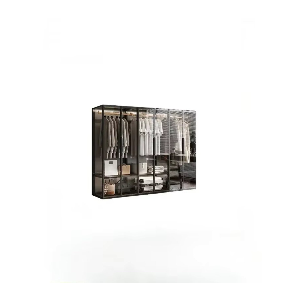 Moderner Vitrinenschrank MLG für dein Schlafzimmer mit Glasfront, Aluminiumlegierung und interner Beleuchtung, Schwarz, B/T/H: 60 x 60 x 200 cm - Bild 5