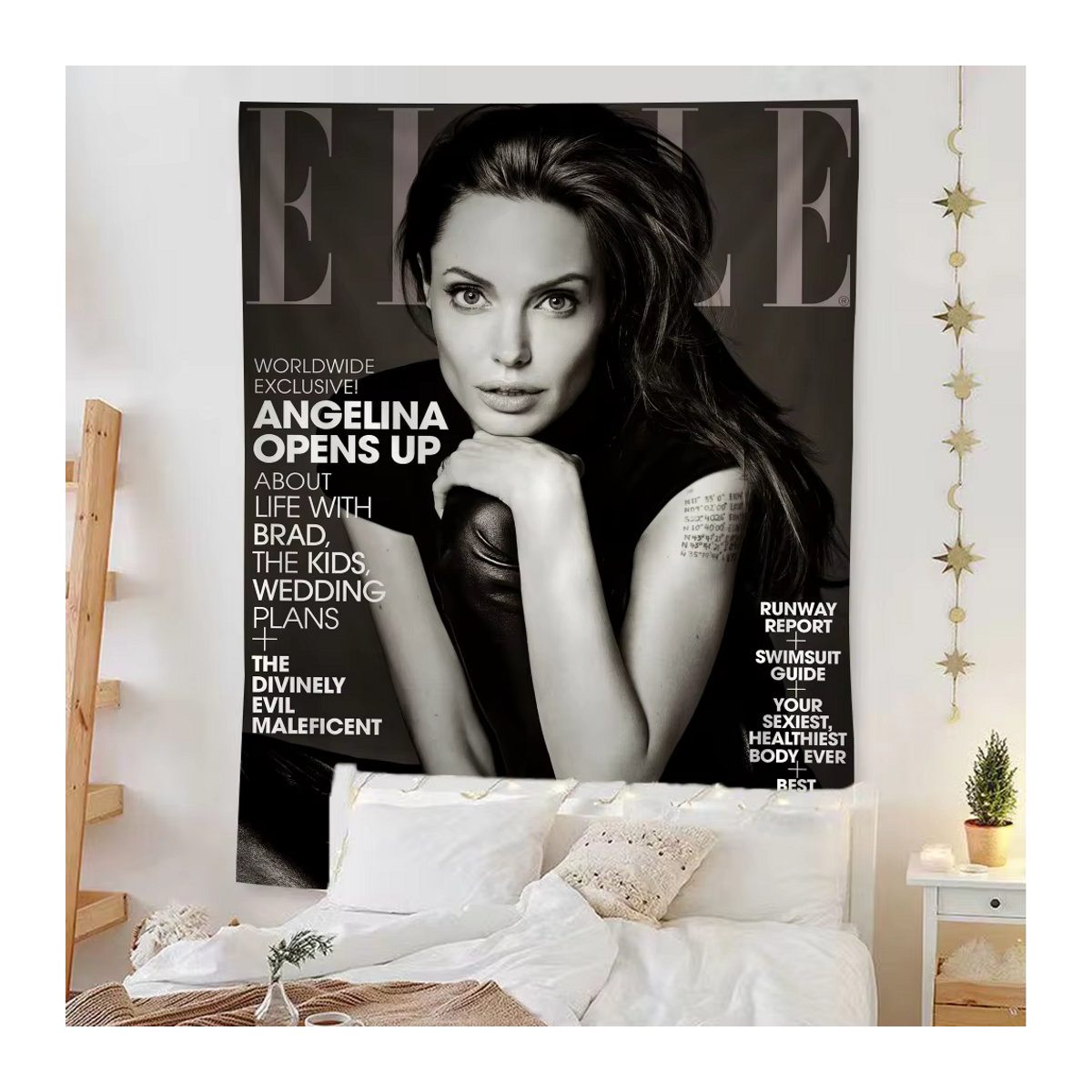 Moderner Wandbehang Angelina Jolie Cartoon Tapisserie in Schwarz, Rechteckig, Textil - Bild 2