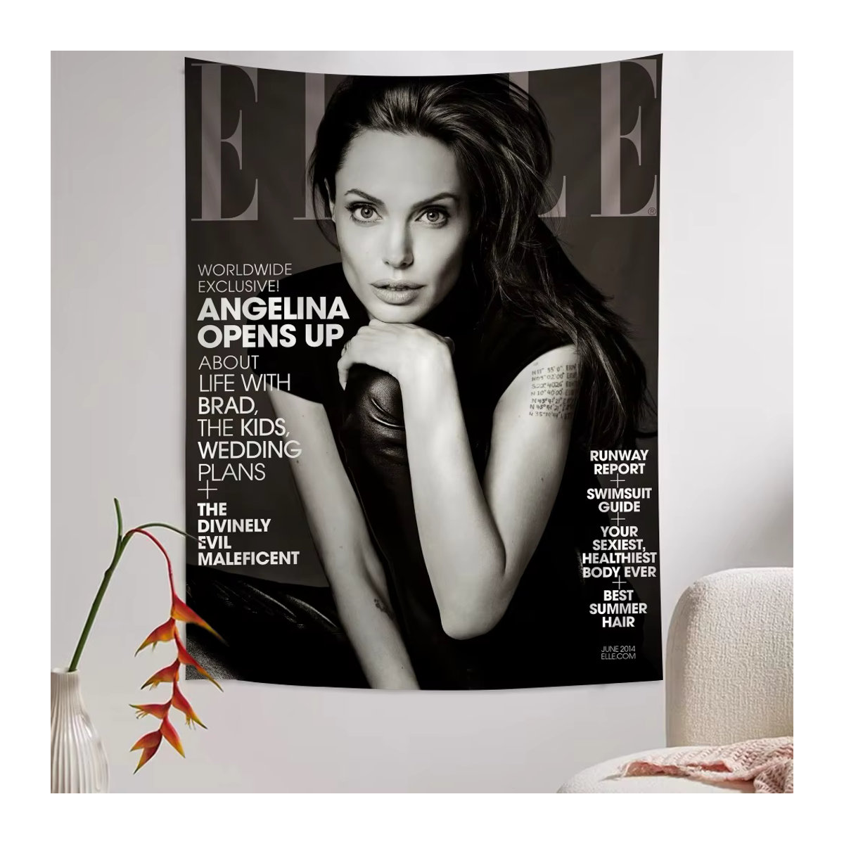 Moderner Wandbehang Angelina Jolie Cartoon Tapisserie in Schwarz, Rechteckig, Textil - Bild 3