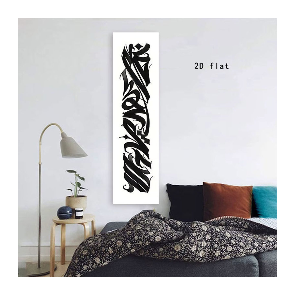 Moderner Wandteppich mit abstrakter Kalligraphie in Schwarz und Weiß, rechteckiger Textildruck aus Polyester, Breite: 150 cm, Höhe: 40 cm - Bild 5