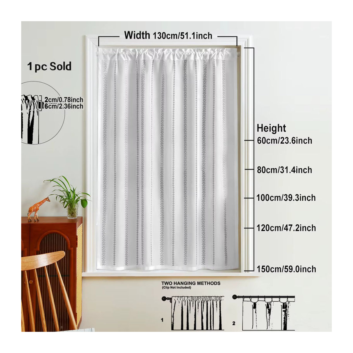 Moderner weißer Kurzvorhang aus Polyester mit Streifenmuster und Stangentasche für Fenster, Türen und Schränke - Bild 3