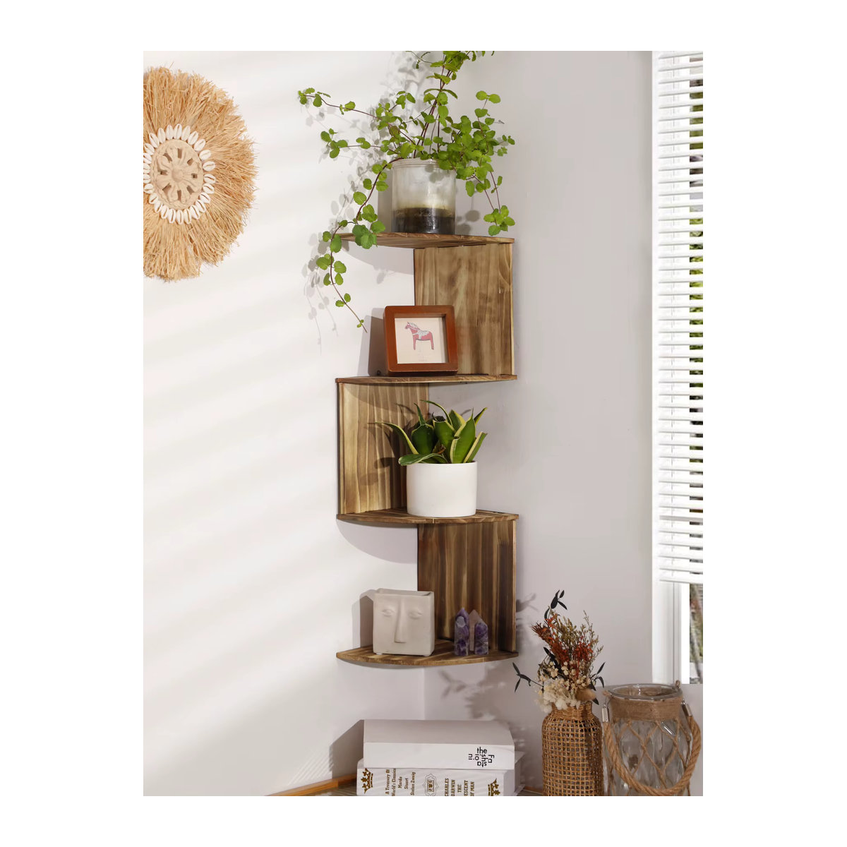 Modernes 2/4-stufiges Eckregal aus Kunststoff und Holz in Nussbaum Braun zur Wandmontage - Bild 2