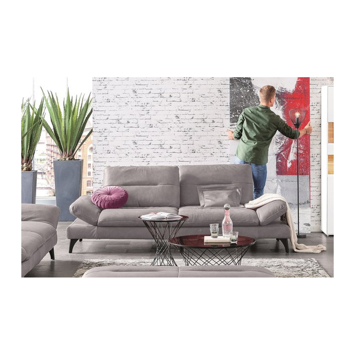 Modernes 2-Sitzer Sofa PACIFIC aus Stoff in Rot oder Grau B/T/H: 206 x 105 x 55 cm - Bild 1