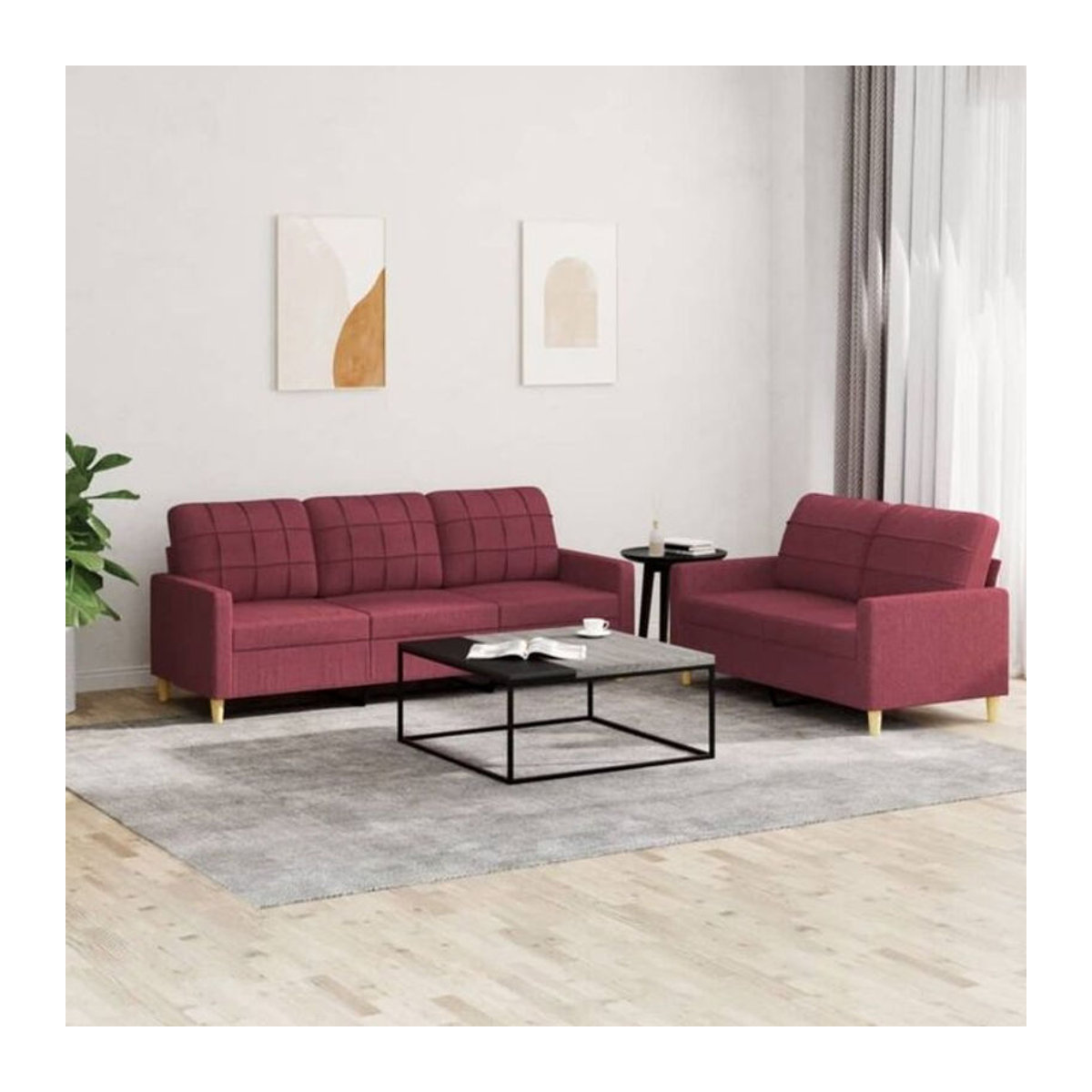 Modernes 2-tlg. Ecksofa Set von vidaxl in Weinrot aus Stoff mit Kissen - Bild 1
