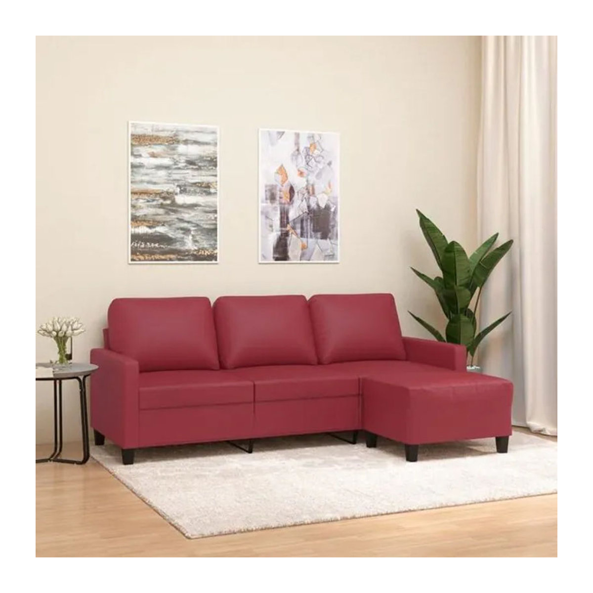 Modernes 3-Sitzer-Sofa mit Hocker von vidaxl in Rot aus Kunstleder und Metall, Breite: 180 cm - Bild 1
