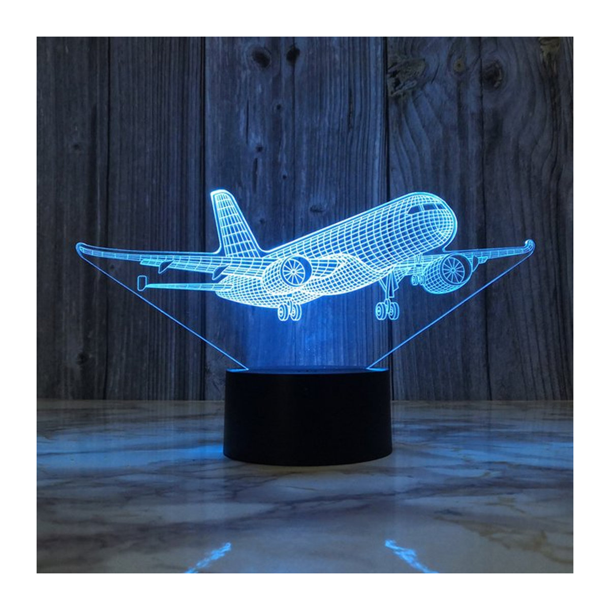 Modernes 3D Flugzeug Nachtlicht aus Acryl in Blau mit USB-Plug-in und Touch-Funktion als Tischlampe für Kinder - Bild 1