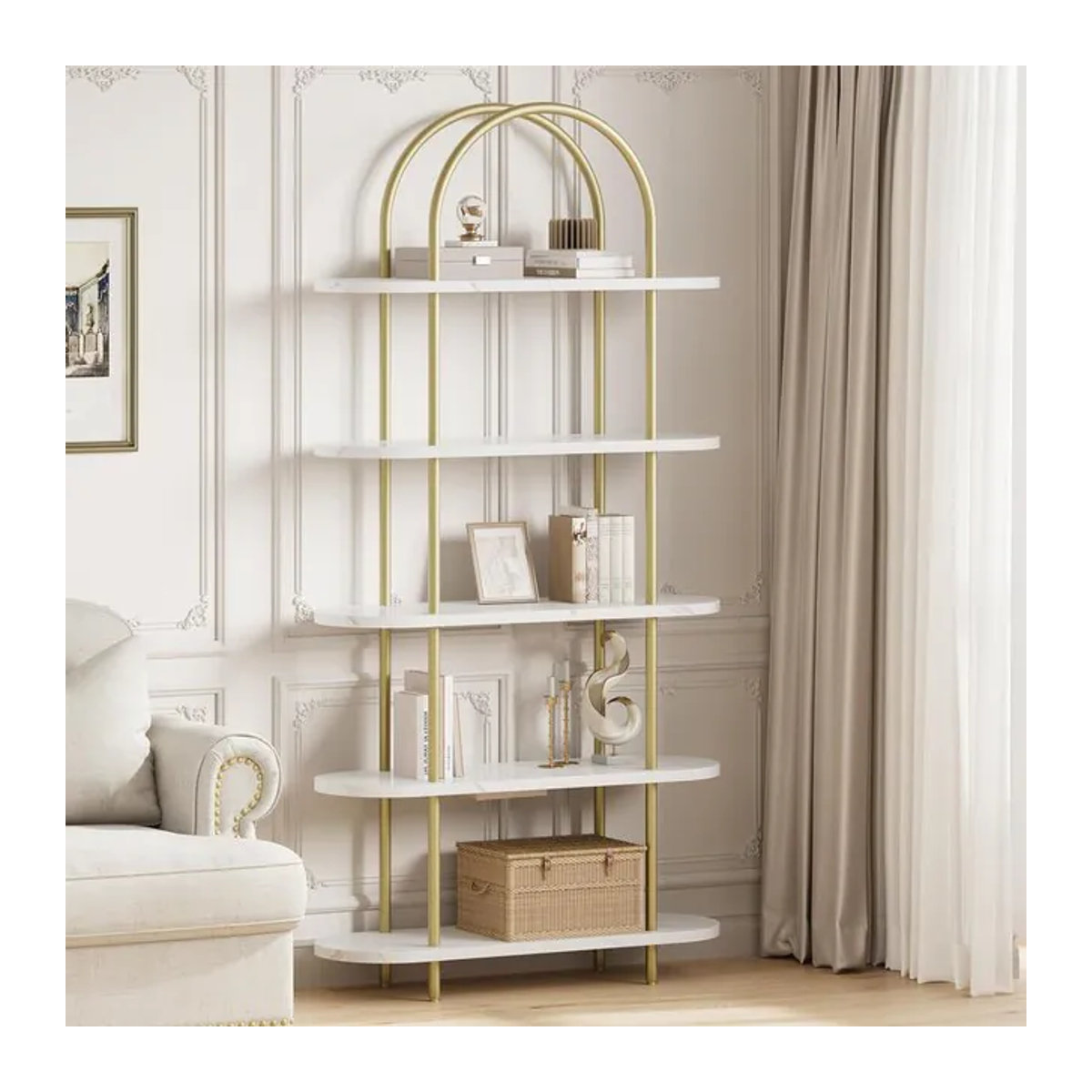 Modernes 5-stufiges Bücherregal aus Metall in Anthrazit mit gewölbtem Design für Wohnzimmer und Heimbüro - Bild 1