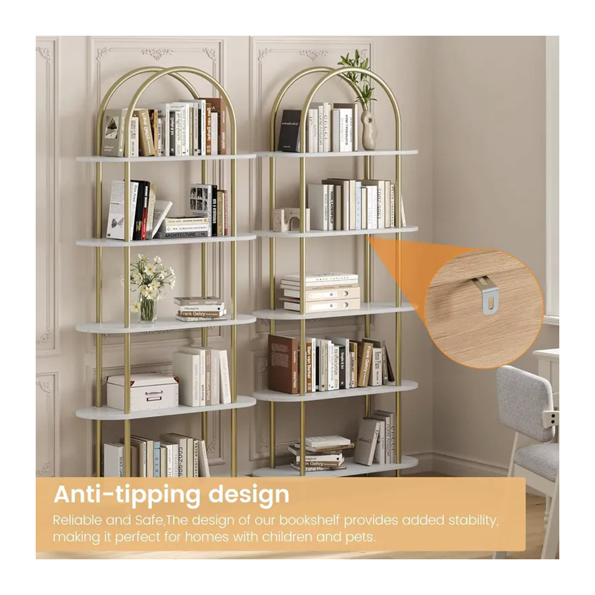 Modernes 5-stufiges Bücherregal aus Metall in Anthrazit mit gewölbtem Design für Wohnzimmer und Heimbüro - Bild 5