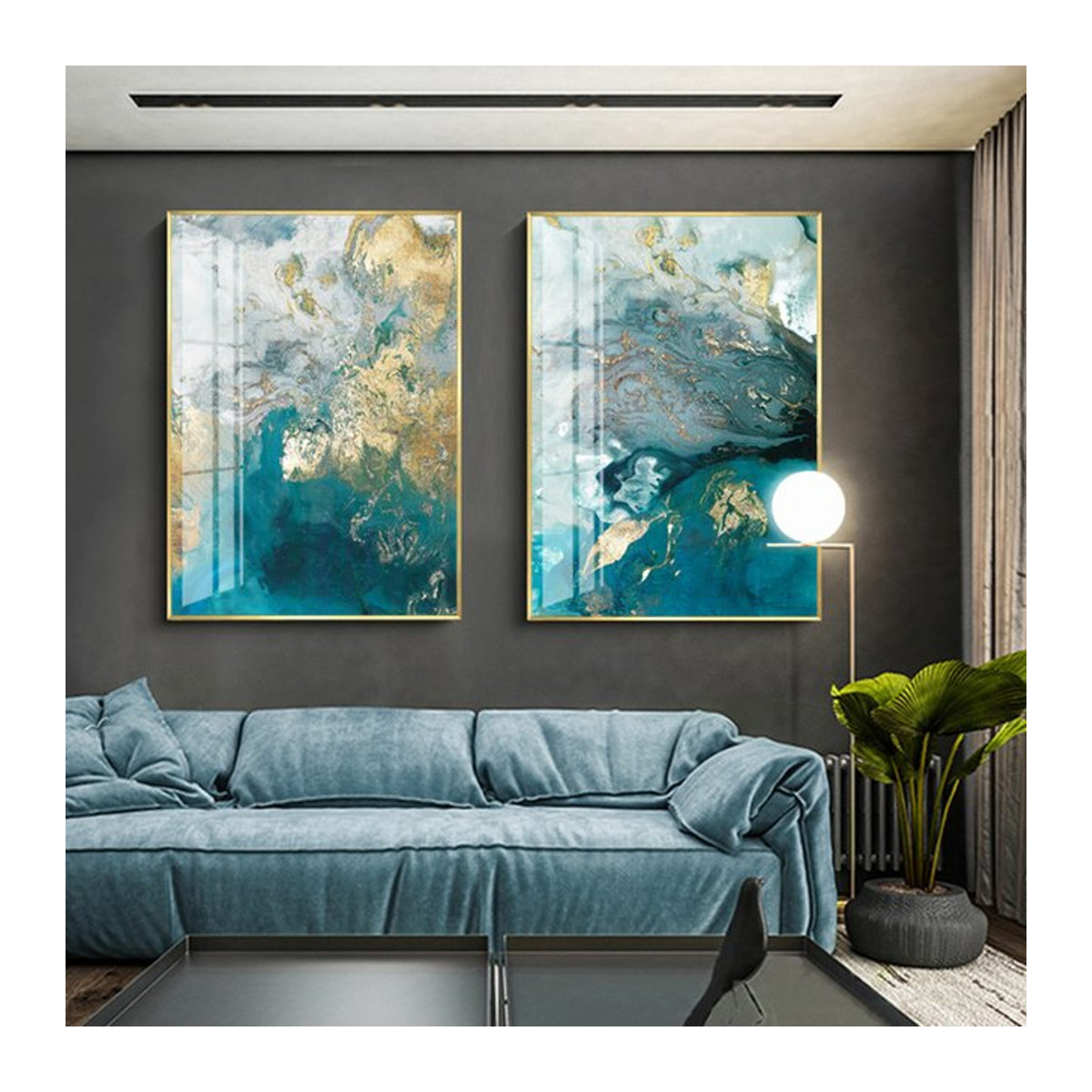Modernes abstraktes Aquarell Wandbild von Potdemiel in Blau auf Leinwand für die Wandmontage - Bild 1