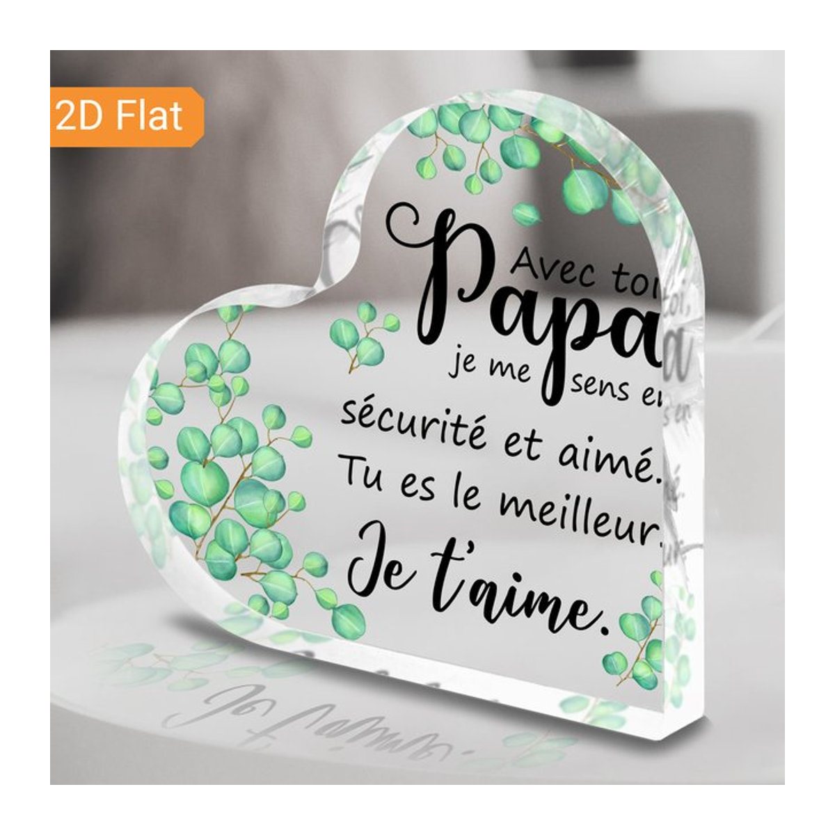 Modernes Acrylschild CIFBUY mit Herz-Design und französischer Aufschrift Ich Liebe Dich Papa in Weiß und Transparent - Bild 1
