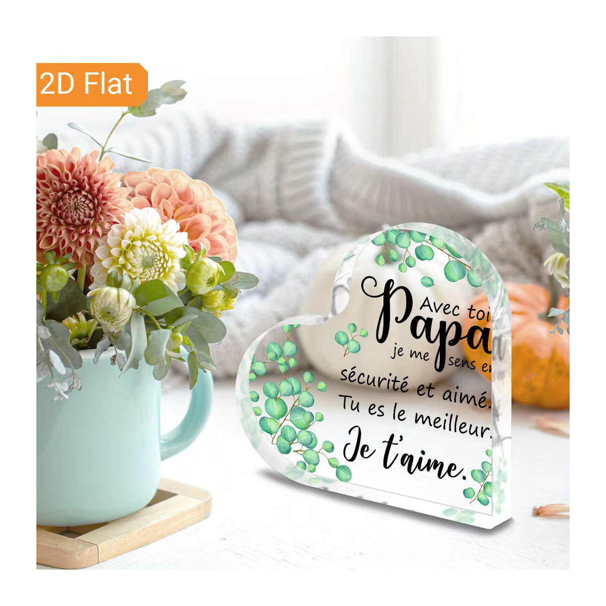 Modernes Acrylschild CIFBUY mit Herz-Design und französischer Aufschrift Ich Liebe Dich Papa in Weiß und Transparent - Bild 3