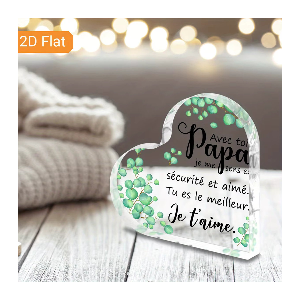 Modernes Acrylschild CIFBUY mit Herz-Design und französischer Aufschrift Ich Liebe Dich Papa in Weiß und Transparent - Bild 4