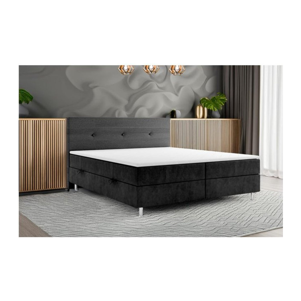 Modernes Boxspringbett RIO mit Bettkasten und Topper aus Polsterstoff in Schwarz, B/T: 180 x 200 cm - Bild 1
