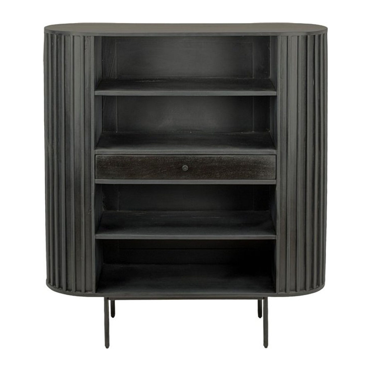 Modernes Bücherregal im Industrial Design aus Massivholz und Metall in Schwarz, freistehend - Bild 1