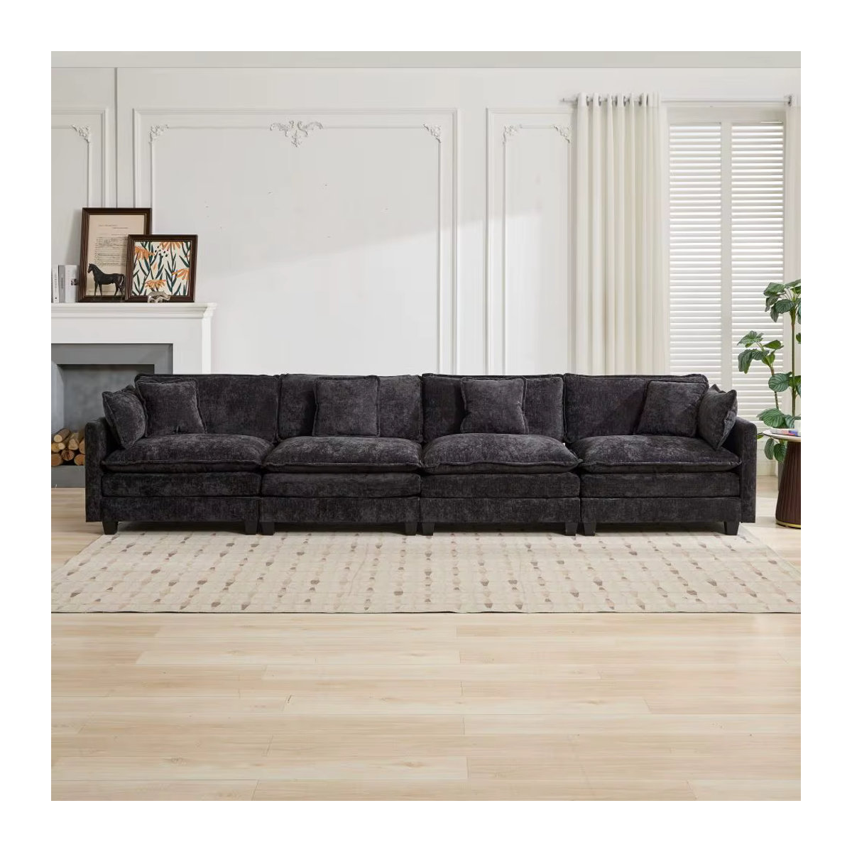 Modernes Cloud-Sofa als 4-Sitzer mit Hocker, modularer Samt-Couch in Schwarz oder Anthrazit mit gepolstertem Rahmen - Bild 2