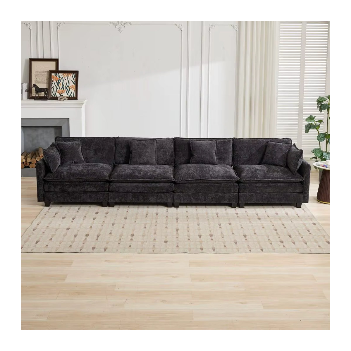 Modernes Cloud-Sofa als 4-Sitzer mit Hocker, modularer Samt-Couch in Schwarz oder Anthrazit mit gepolstertem Rahmen - Bild 3