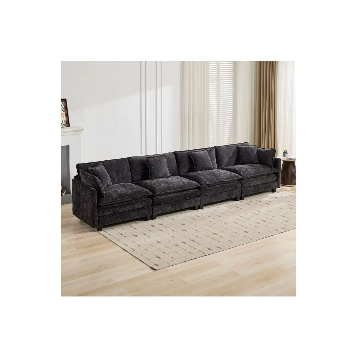 Modernes Cloud-Sofa als 4-Sitzer mit Hocker, modularer Samt-Couch in Schwarz oder Anthrazit mit gepolstertem Rahmen - Bild 6