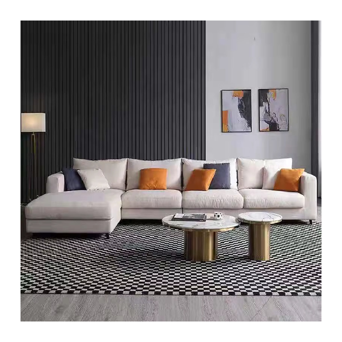 Modernes Couchtisch-Set von XMSJ mit Marmorplatte und goldenem Edelstahl in Weiß und Gold - Bild 3