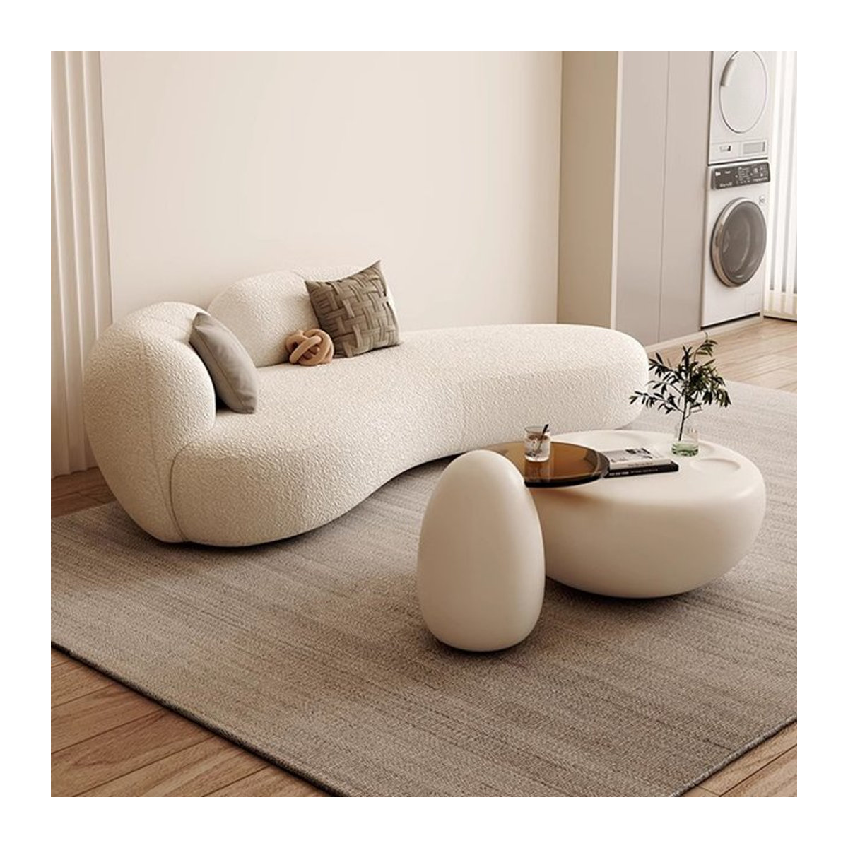 Modernes Designer-Wohnzimmersofa von DUTRIEUX in Beige aus Bouclé mit doppeltem Akzent - Bild 1