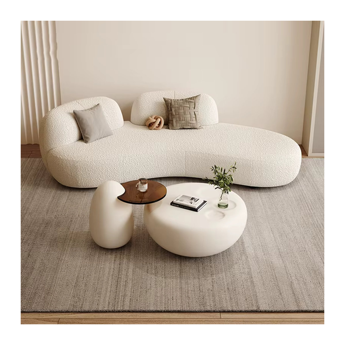 Modernes Designer-Wohnzimmersofa von DUTRIEUX in Beige aus Bouclé mit doppeltem Akzent - Bild 2