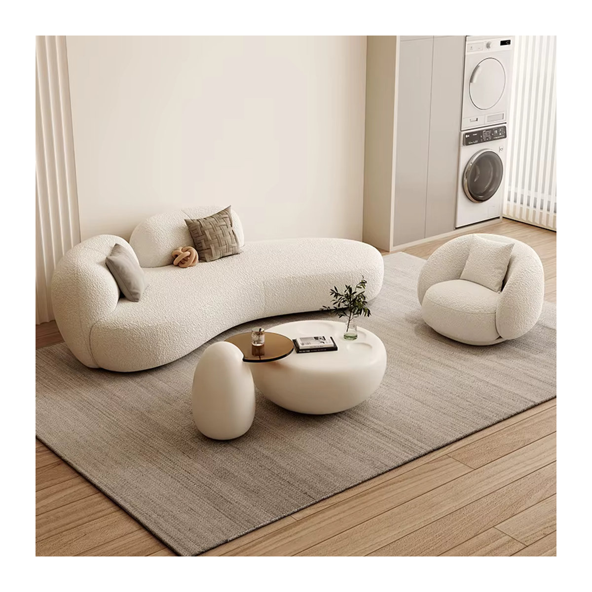 Modernes Designer-Wohnzimmersofa von DUTRIEUX in Beige aus Bouclé mit doppeltem Akzent - Bild 3
