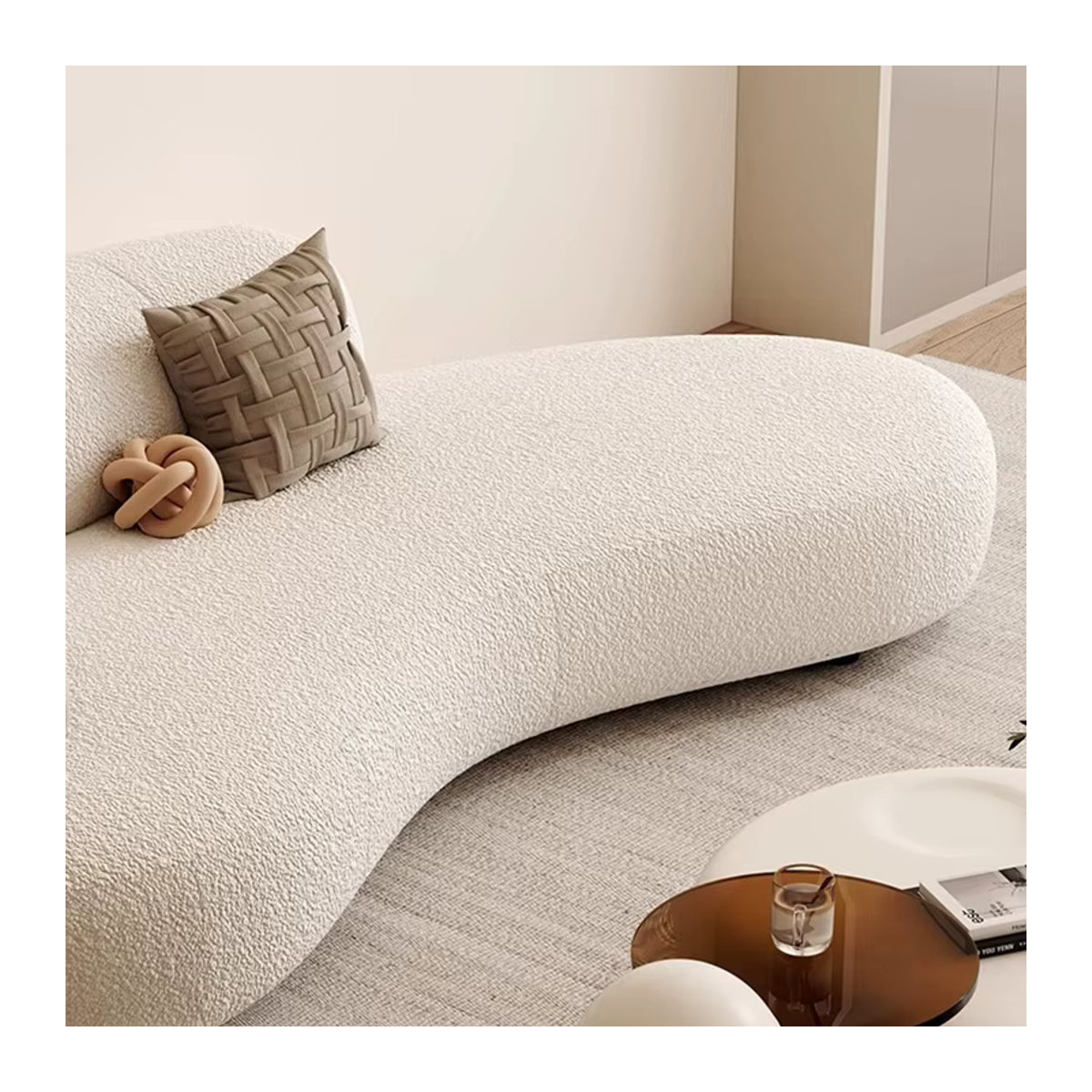 Modernes Designer-Wohnzimmersofa von DUTRIEUX in Beige aus Bouclé mit doppeltem Akzent - Bild 4