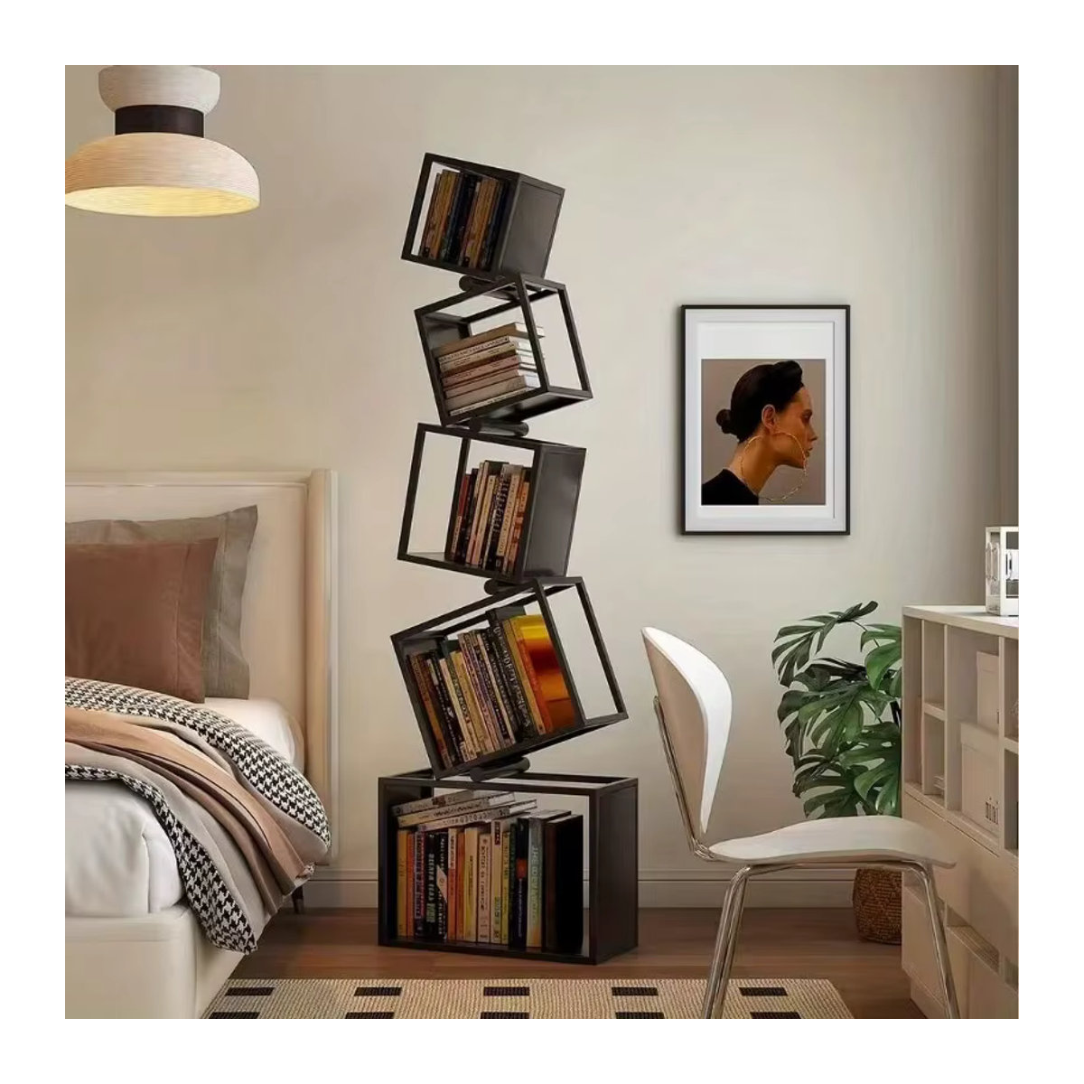 Modernes Eck-Bücherregal aus Metall von LIUSHADUOLA in Schwarz, mehrstöckiges vertikales Eisen-Regal für die Büroaufbewahrung - Bild 3