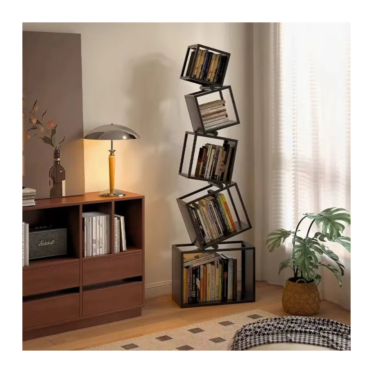 Modernes Eck-Bücherregal aus Metall von LIUSHADUOLA in Schwarz, mehrstöckiges vertikales Eisen-Regal für die Büroaufbewahrung - Bild 5