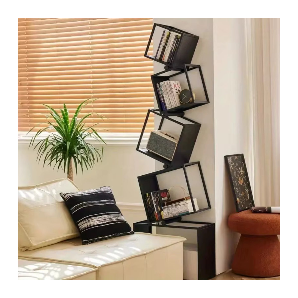 Modernes Eck-Bücherregal aus Metall von LIUSHADUOLA in Schwarz, mehrstöckiges vertikales Eisen-Regal für die Büroaufbewahrung - Bild 6