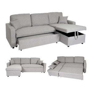 Modernes Ecksofa MCW-L17 in Grau mit Bettkasten und Nosagfederung, Breite: 228 cm