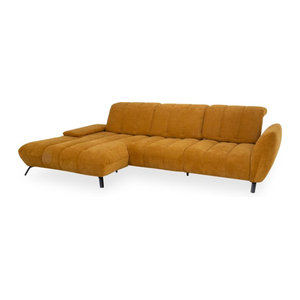Modernes Ecksofa Penelope aus Samt in Mustard mit Stoffbezug, B/T/H: 305 x 170 x 135 cm