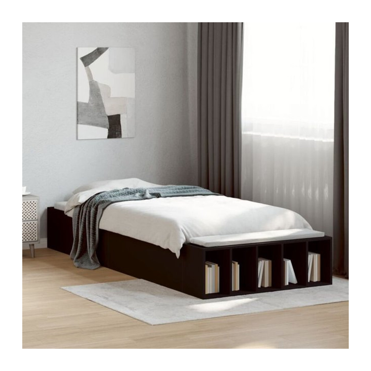 Modernes Einzelbett Vidaxl aus Holzwerkstoff in Schwarz, B/T/H: 100 x 200 cm - Bild 1