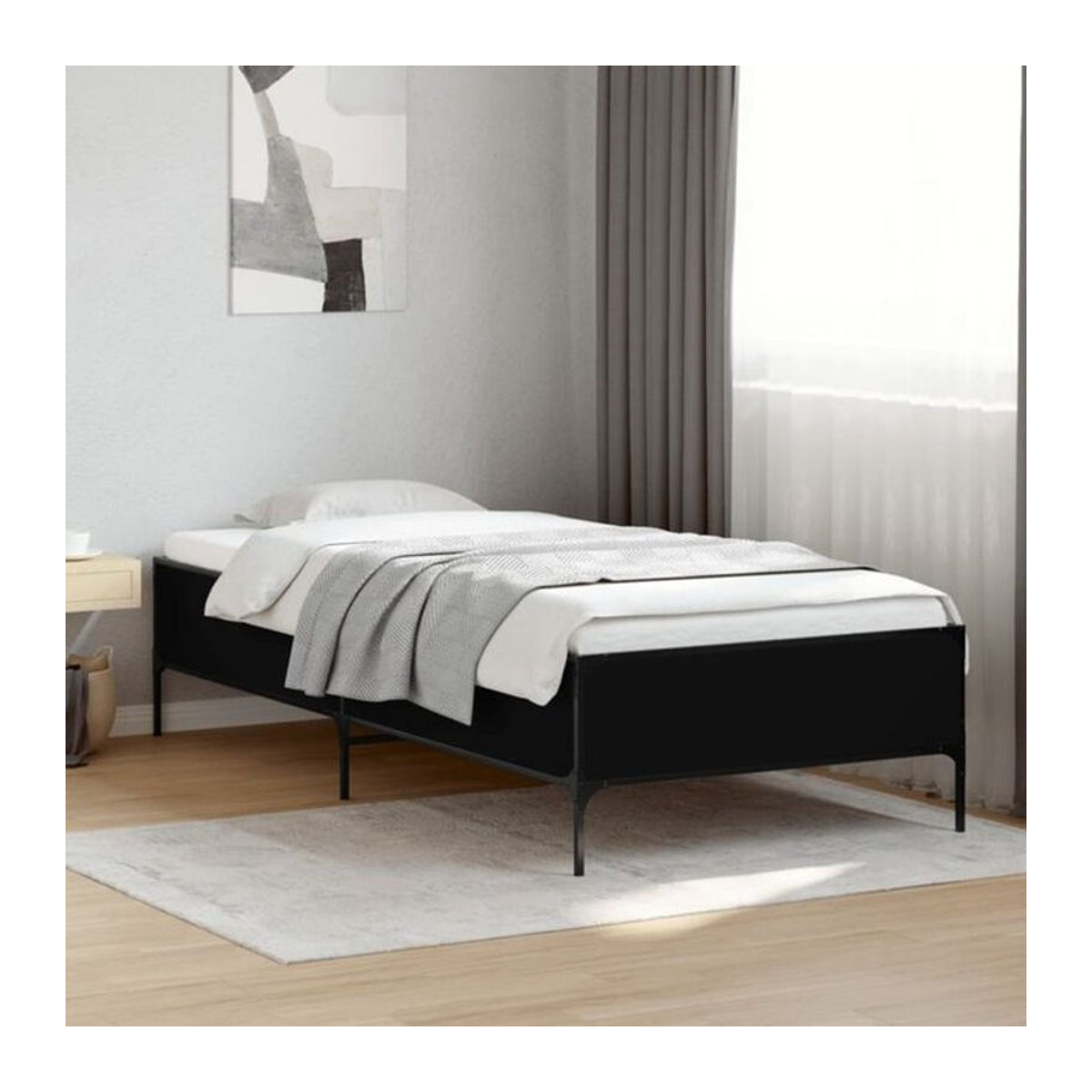 Modernes Einzelbett Vidaxl aus Metall und Holzwerkstoff in Schwarz, B/T/H: 90 x 200 cm - Bild 1