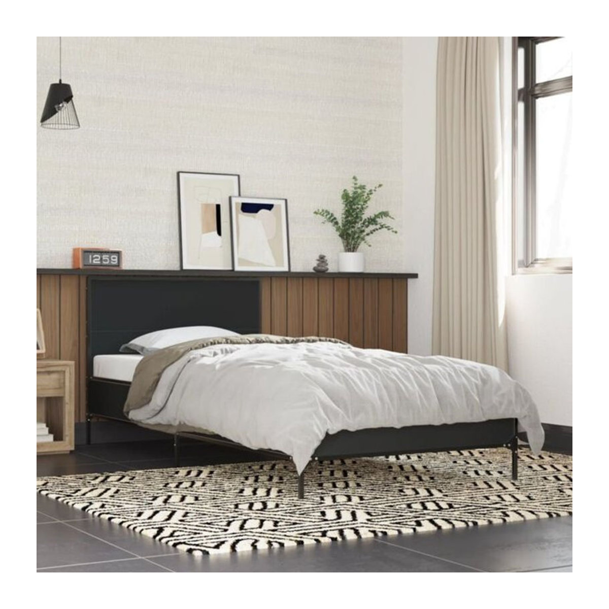 Modernes Einzelbett Vidaxl aus Metall und Holzwerkstoff in Schwarz, B/T/H: 90 x 200 cm - Bild 1