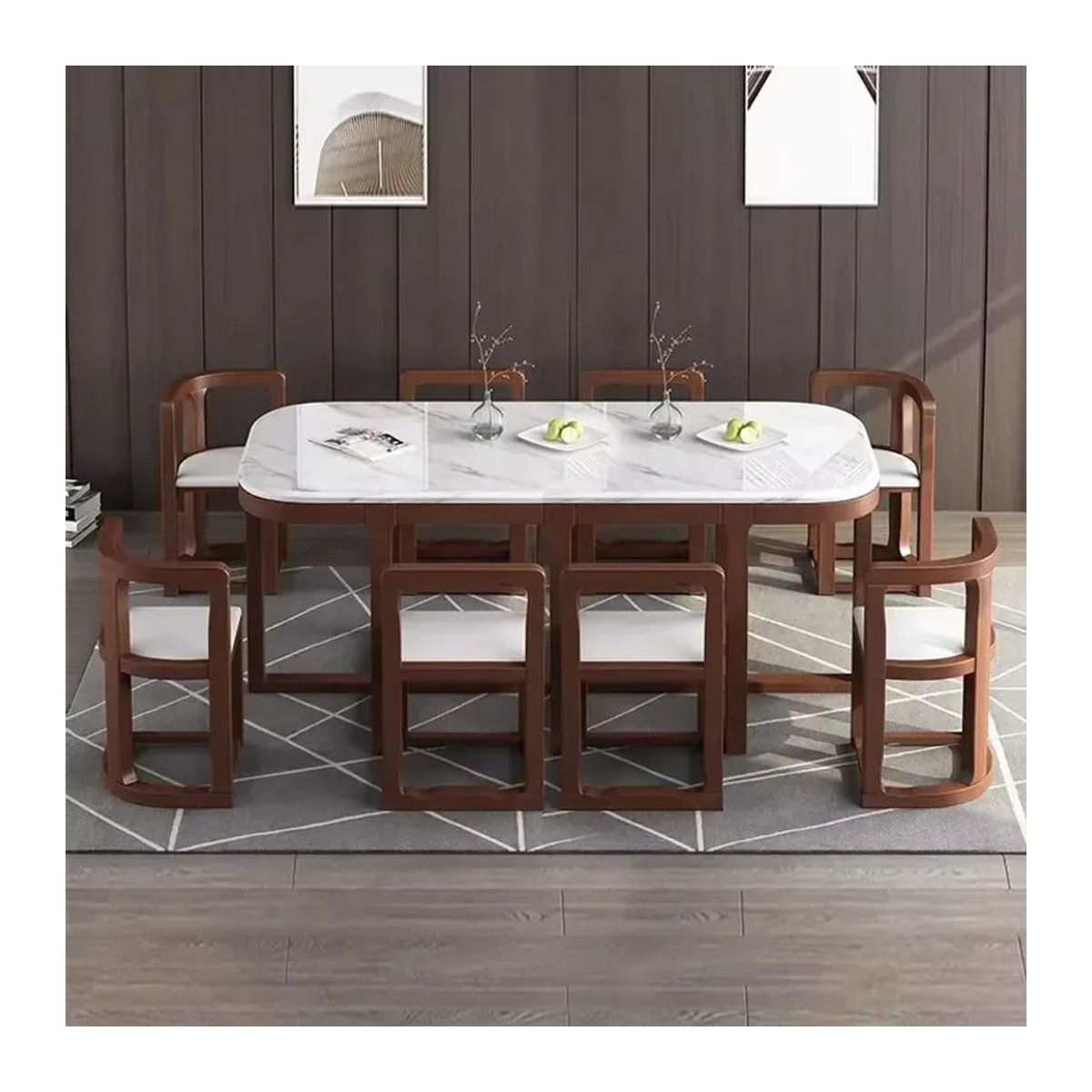 Modernes Essgruppen-Set mit Keramiktisch und Stühlen in Weiß, Schwarz oder Braun - Bild 2