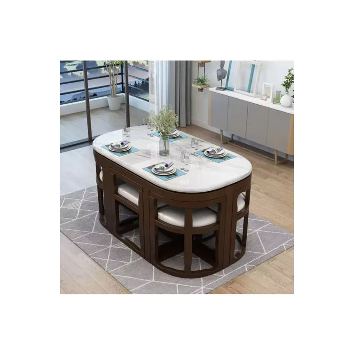 Modernes Essgruppen-Set mit Keramiktisch und Stühlen in Weiß, Schwarz oder Braun - Bild 3