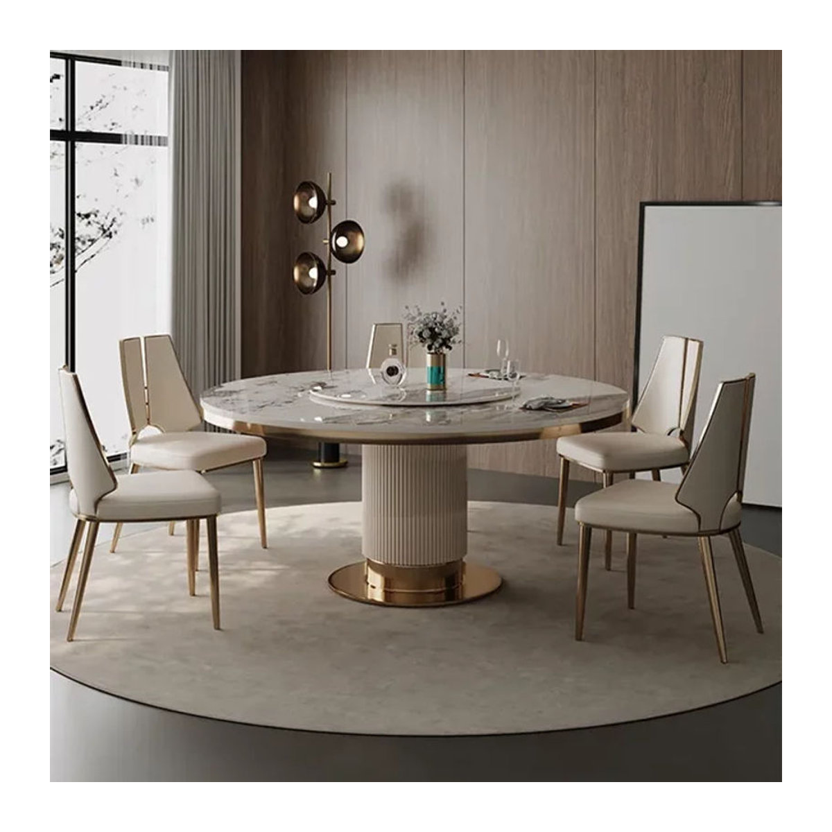 Modernes Esszimmer-Set aus weißem Marmor mit 4 Stühlen in Gold-Optik - Bild 1