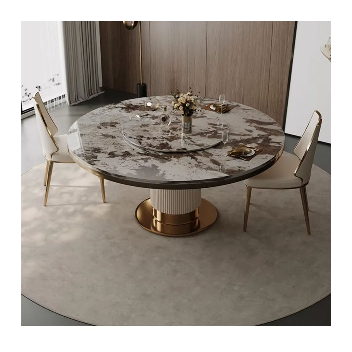 Modernes Esszimmer-Set aus weißem Marmor mit 4 Stühlen in Gold-Optik - Bild 2