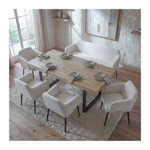 Modernes Esszimmer-Set MCW-L13 in Beige mit 4er-Set Stühlen und Sitzbank aus Textil