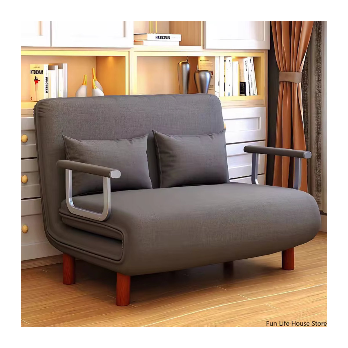 Modernes faltbares Schlafsofa aus Stoff in Grau mit Metallgestell - Bild 2