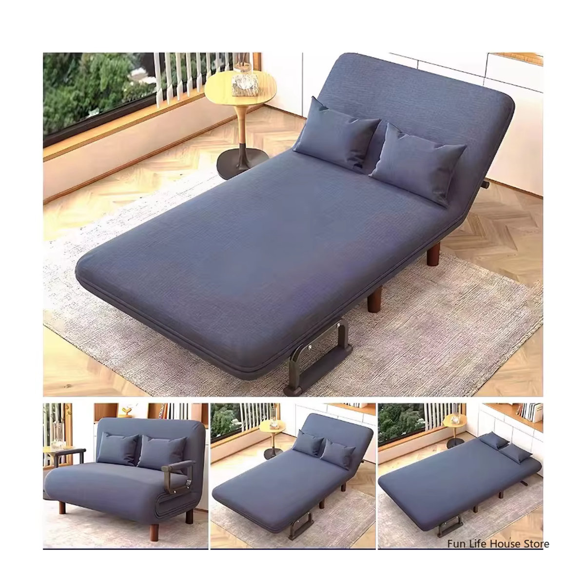 Modernes faltbares Schlafsofa aus Stoff in Grau mit Metallgestell - Bild 4
