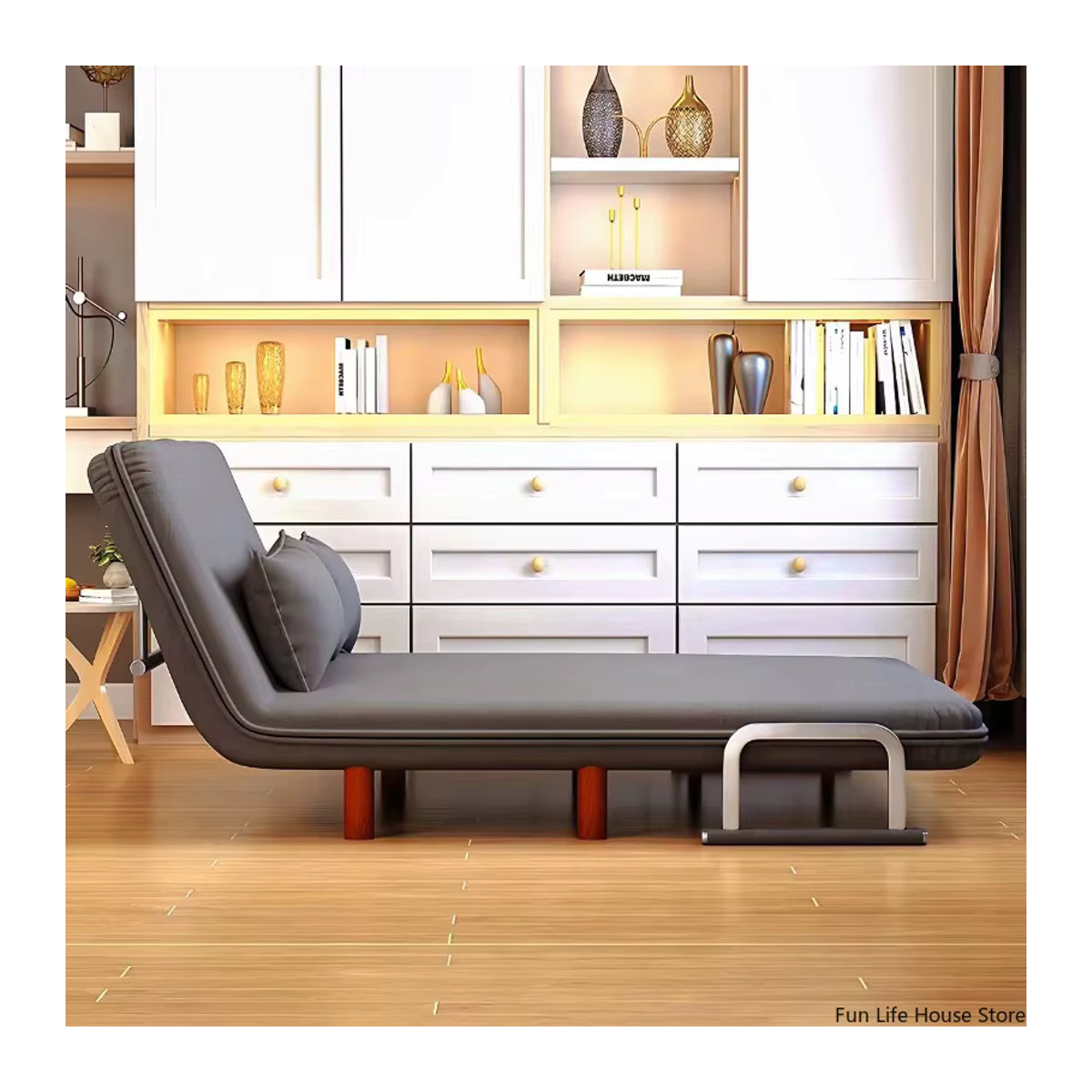 Modernes faltbares Schlafsofa aus Stoff in Grau mit Metallgestell - Bild 5