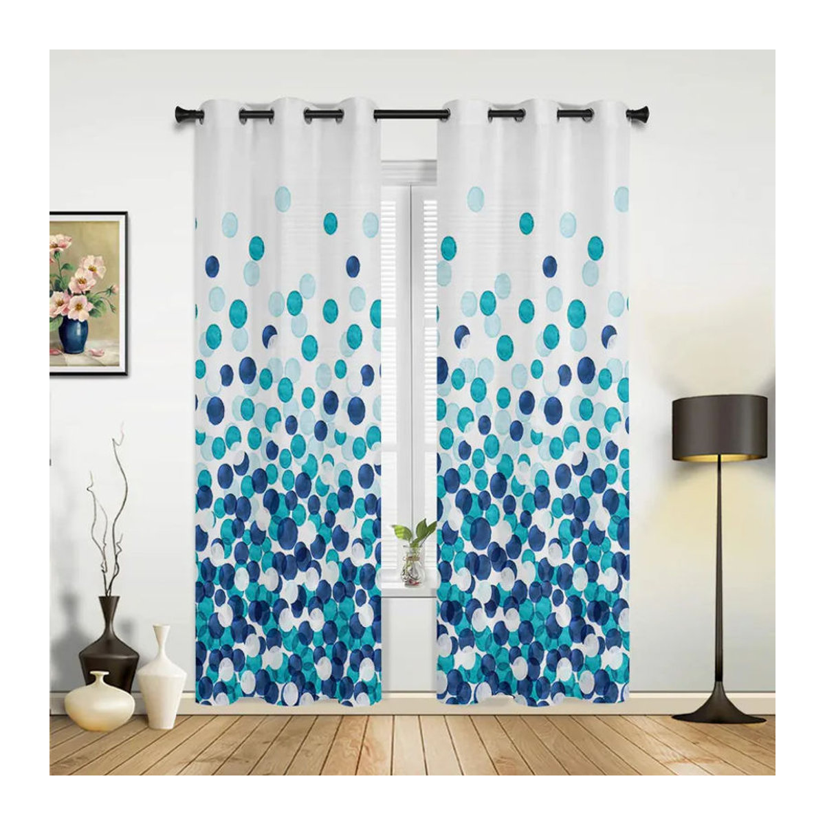 Modernes Fenster Vorhang Super Six mit Aquarell Punktverlauf in Petrol und Blau, semi-transparent, Breite: 135 cm, Höhe: 60 cm - Bild 2