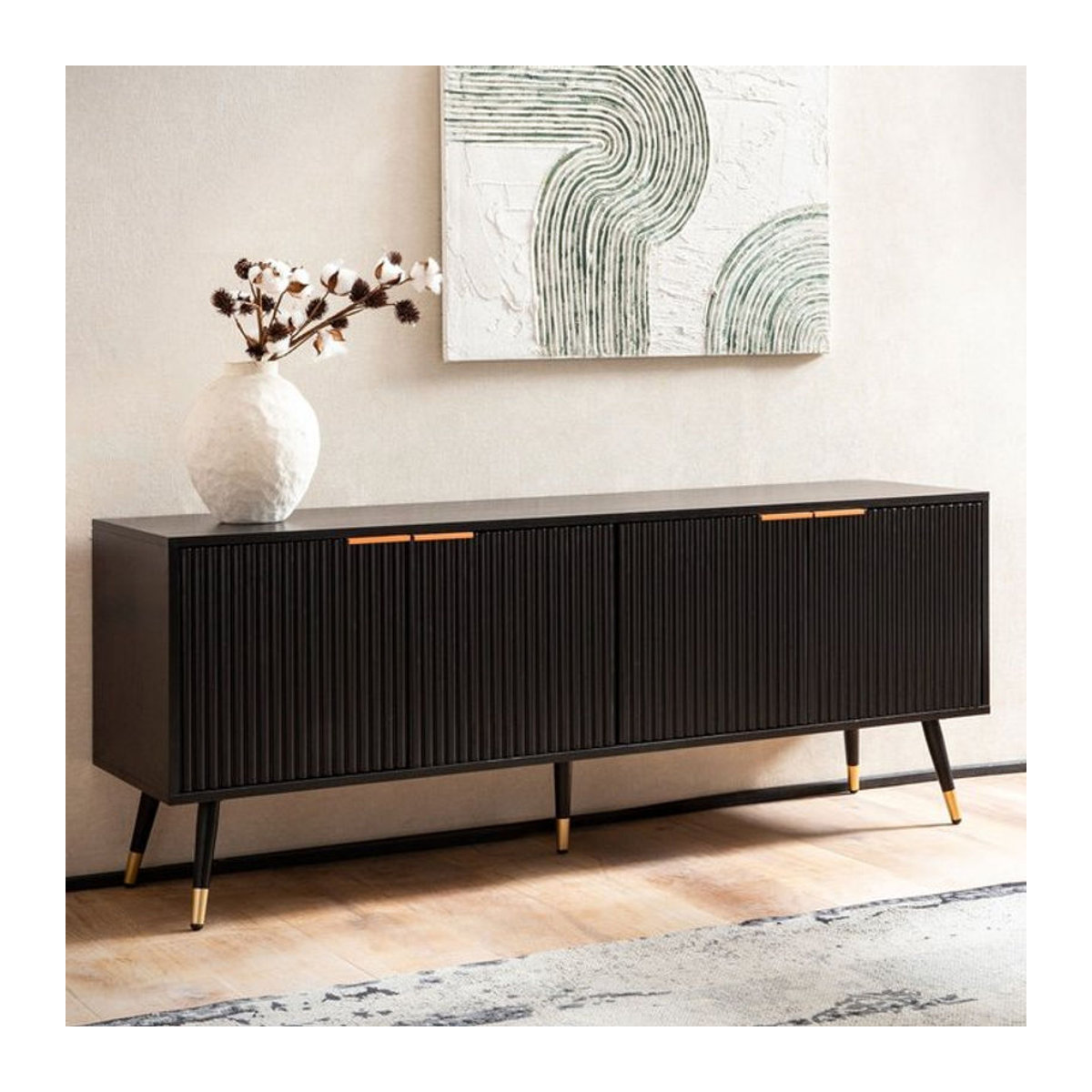 Modernes Finebuy Lowboard TV-Schrank in Schwarz und Eiche Natur, B/T/H: 150 x 60 x 39 cm - Bild 1