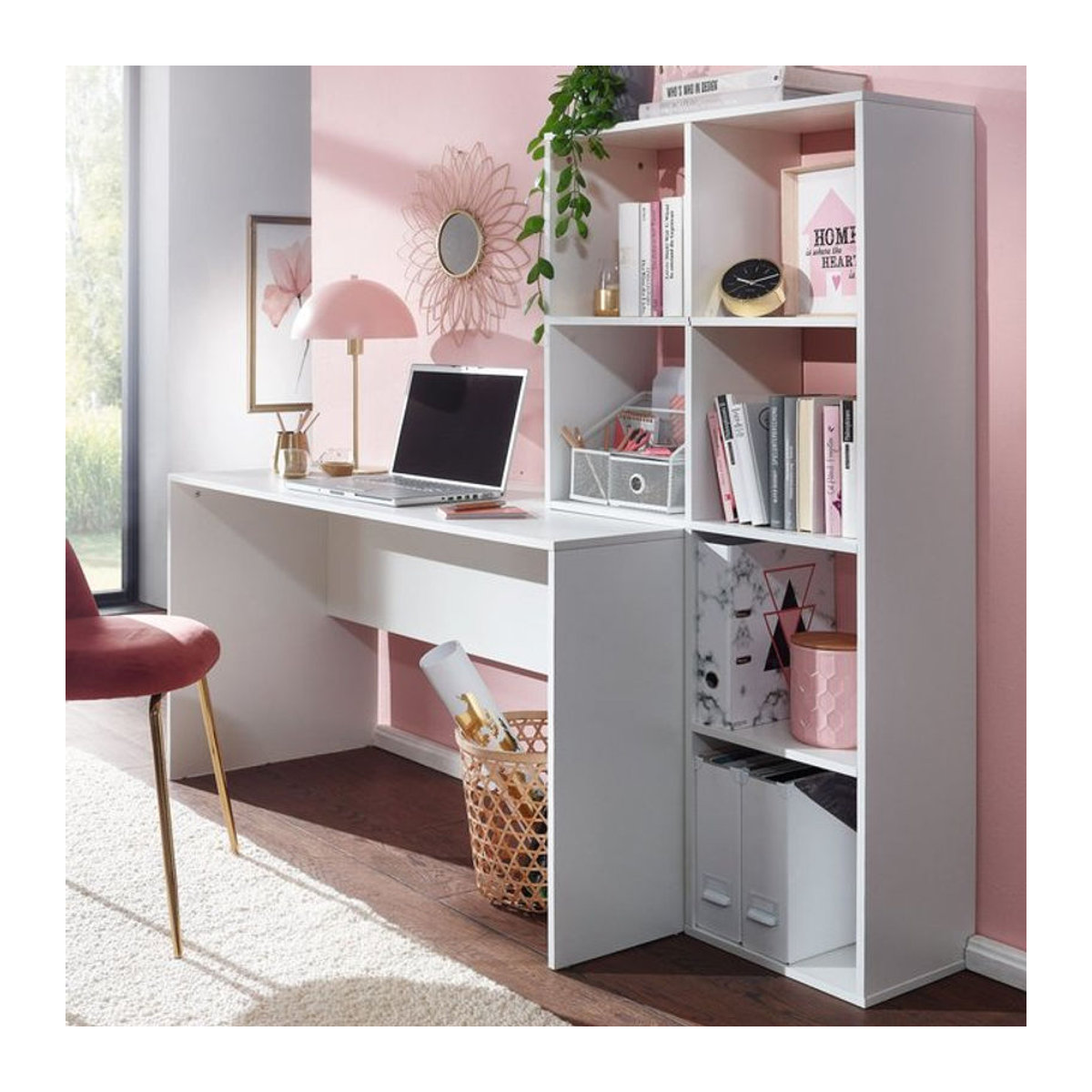 Modernes Finebuy Schreibtisch mit Regal in Weiß, Breite: 170 cm, Tiefe: 59 cm, Höhe: 143,5 cm - Bild 1