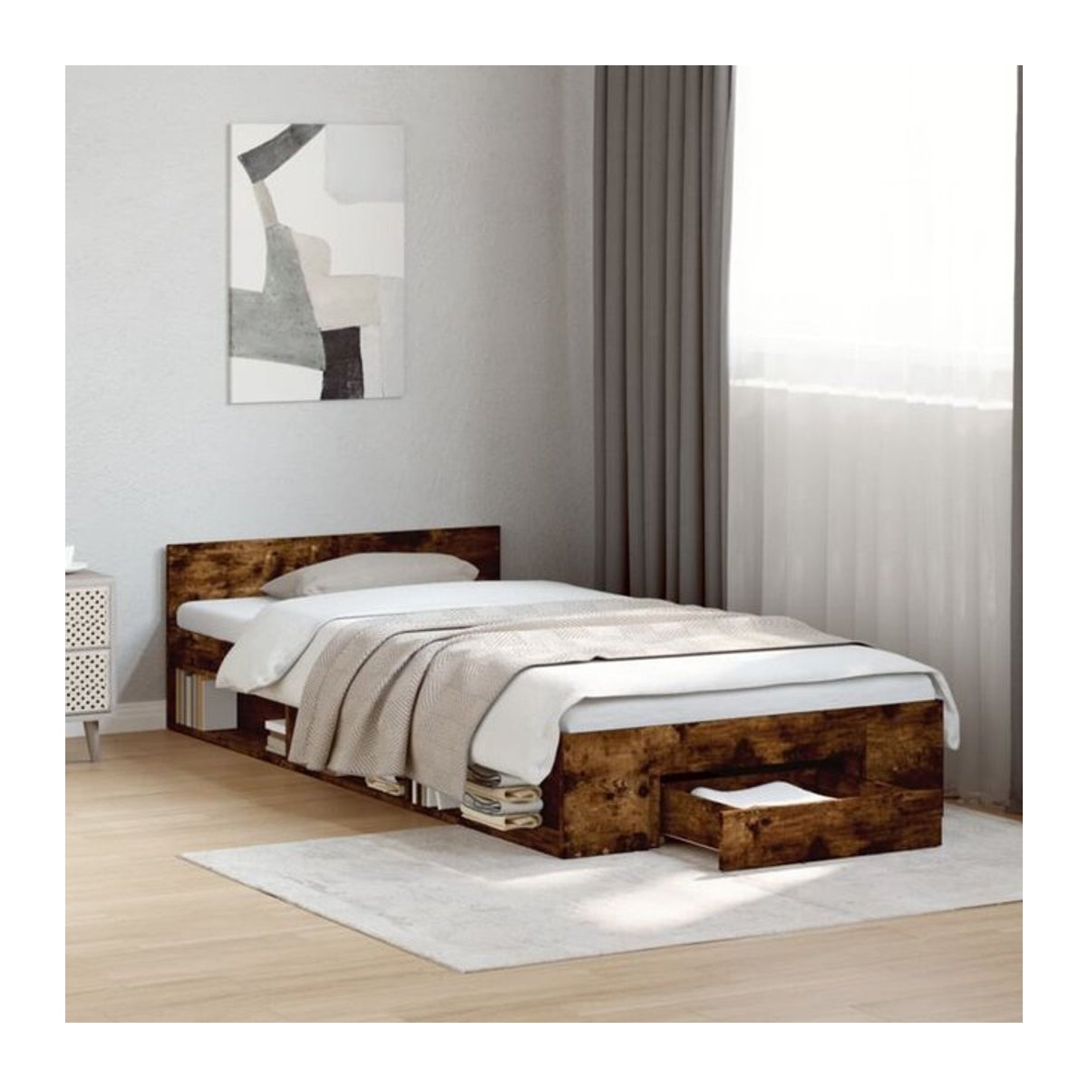 Modernes Funktionsbett mit Schublade von Vidaxl in Räuchereiche Braun, Holzwerkstoff, B/T: 75 x 190 cm - Bild 1