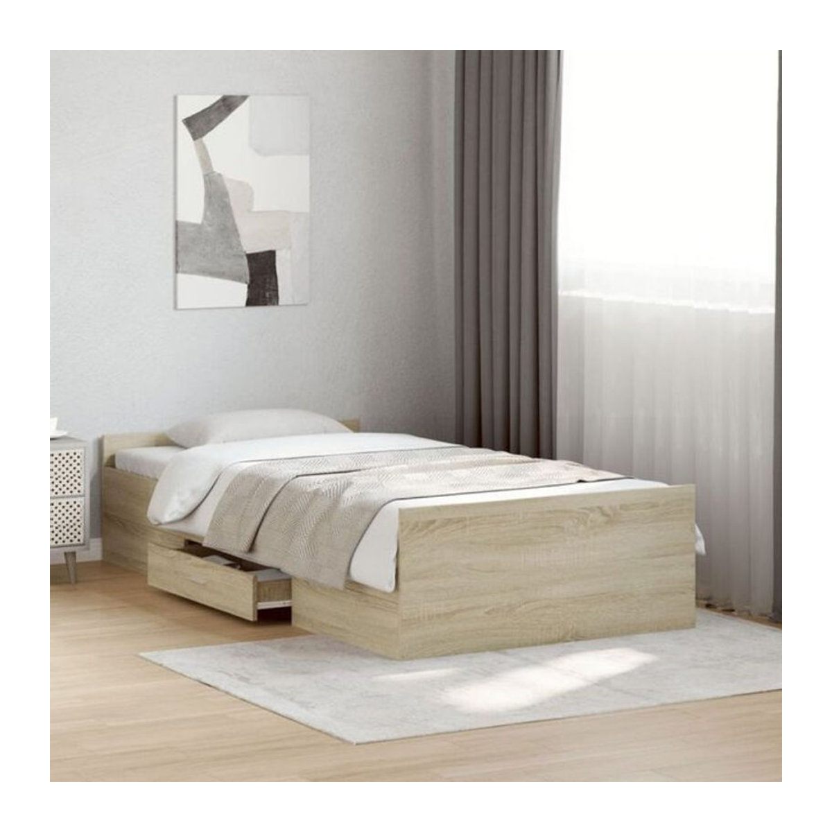 Modernes Funktionsbett Vidaxl mit Schubladen aus Holzwerkstoff in Sonoma-Eiche Natur, B/H: 75 x 190 cm - Bild 1