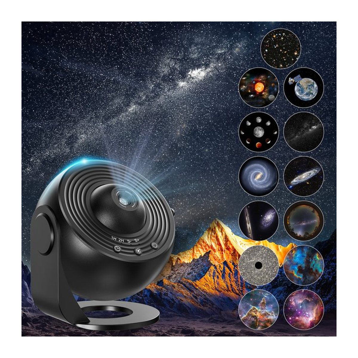 Modernes Galaxie-Projektor Planetarium Sternprojektor mit realistischem Sternenhimmel und Solarsystem-Konstellationsmond in Schwarz - Bild 1