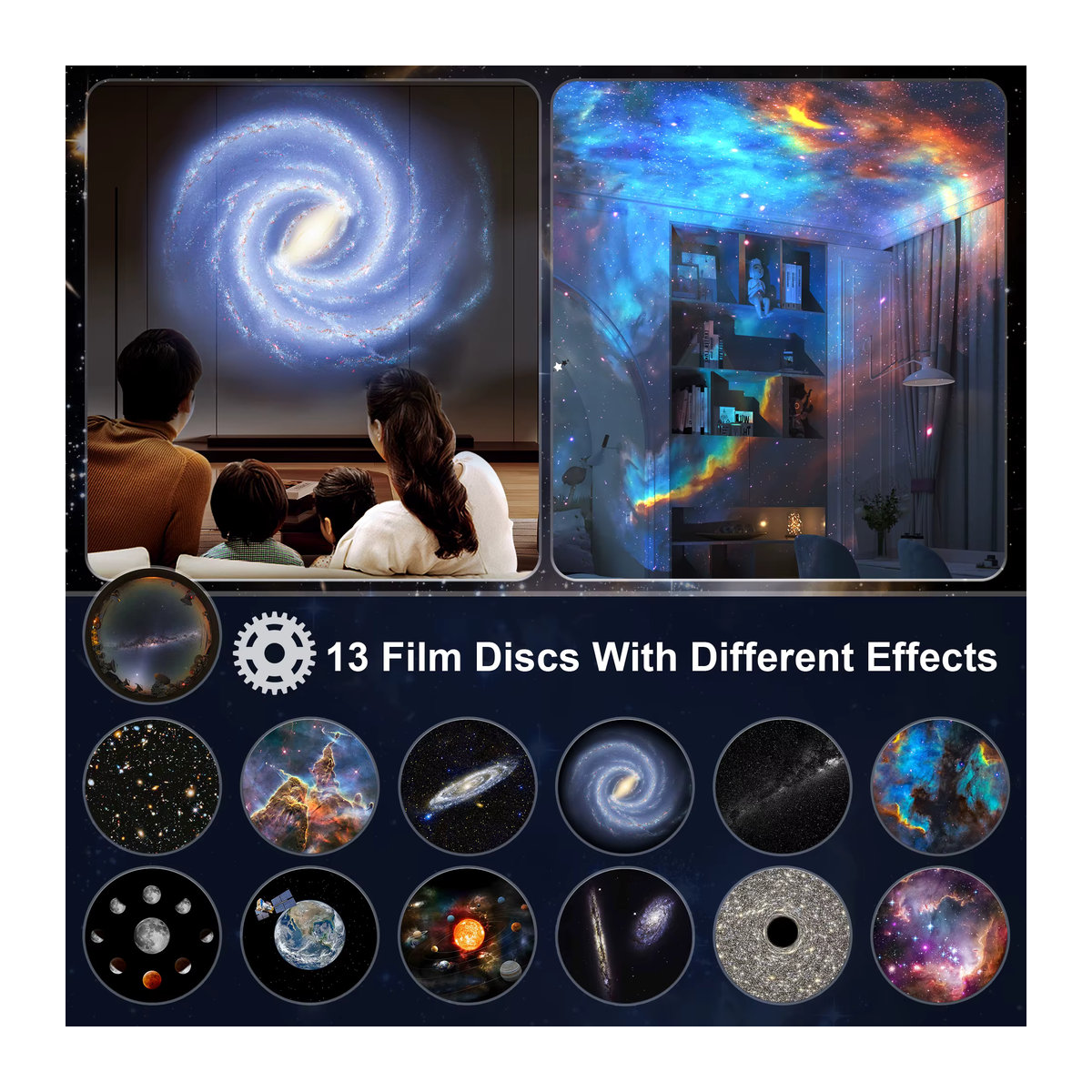 Modernes Galaxie-Projektor Planetarium Sternprojektor mit realistischem Sternenhimmel und Solarsystem-Konstellationsmond in Schwarz - Bild 2