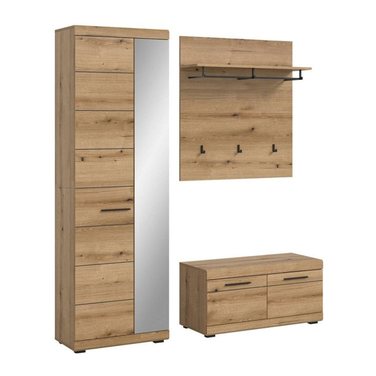 Modernes Garderobenset SCOUT Evoke Oak von xonox.home in Eiche Natur Braun mit Drehtüren, B/H/T: 167 x 197 x 40 cm - Bild 1